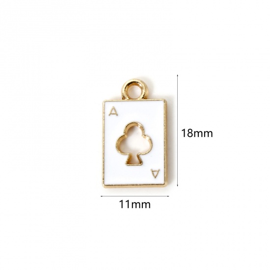 Imagen de 20 PCs Zinc Based Alloy Poker/ Paper Card/ Game Card Charms Gold Plated White Plum Flower Enamel 18mm x 11mm