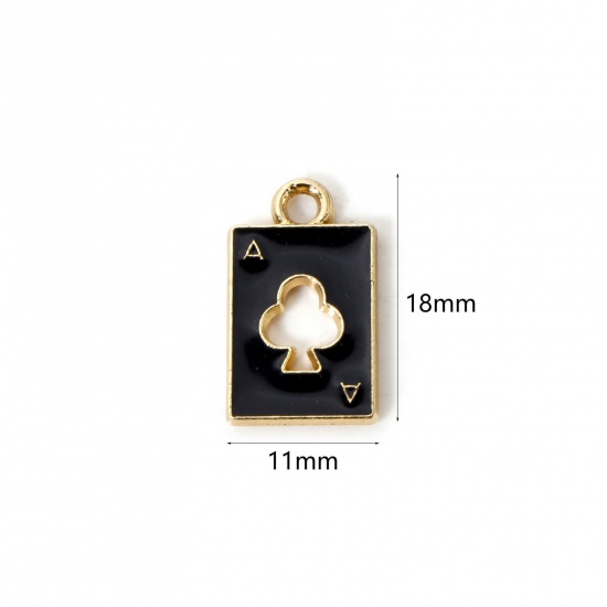 Imagen de 20 PCs Zinc Based Alloy Poker/ Paper Card/ Game Card Charms Gold Plated Black Plum Flower Enamel 18mm x 11mm