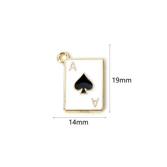 Imagen de 20 PCs Zinc Based Alloy Poker/ Paper Card/ Game Card Charms Gold Plated Black & White Ace Of Spades Enamel 19mm x 14mm