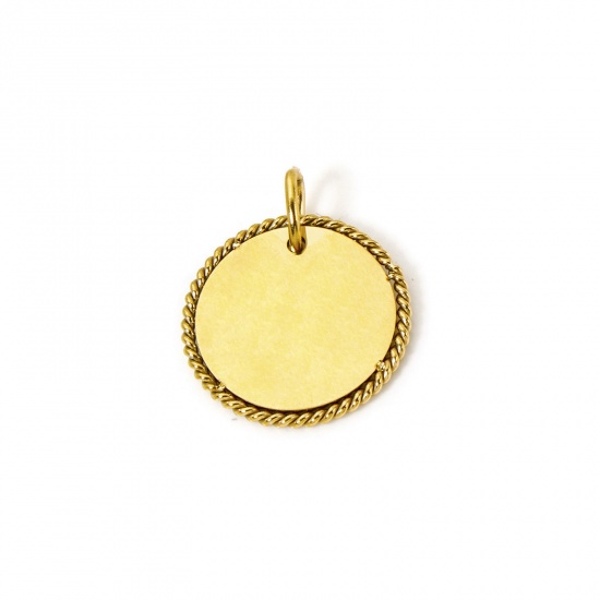 Picture of 1 Piece Eco-friendly PVD Vacuum Plating 304 Stainless Steel Blank Stamping Tags Charms Round Disc 14K Real Gold Plated 22mm x 18mm