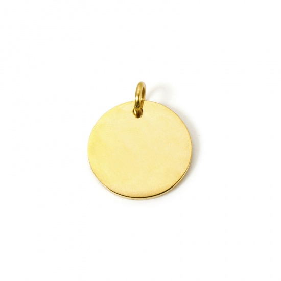 Picture of 1 Piece Eco-friendly PVD Vacuum Plating 304 Stainless Steel Blank Stamping Tags Charms Round Disc 14K Real Gold Plated 24mm x 20mm