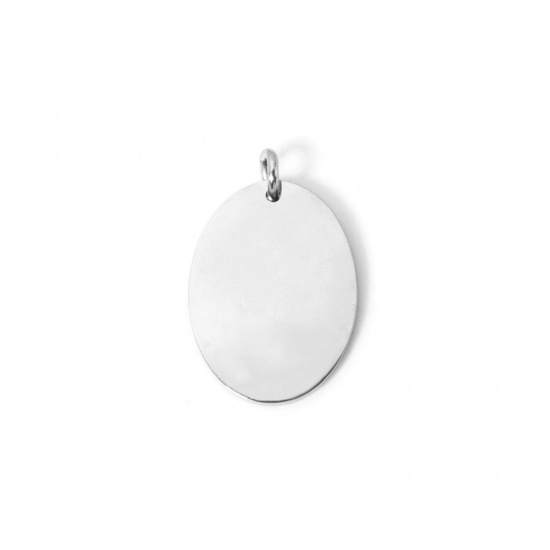 Picture of 1 Piece Eco-friendly 304 Stainless Steel Blank Stamping Tags Charms Oval Silver Tone 28mm x 18mm