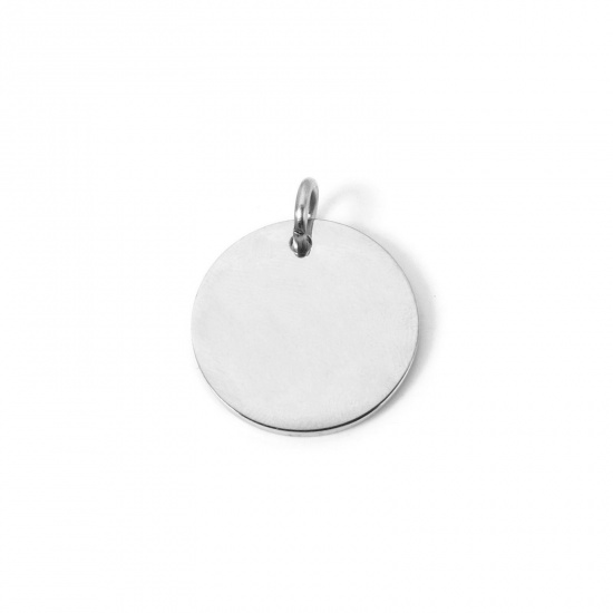 Picture of 1 Piece Eco-friendly 304 Stainless Steel Blank Stamping Tags Charms Round Disc Silver Tone 24mm x 20mm