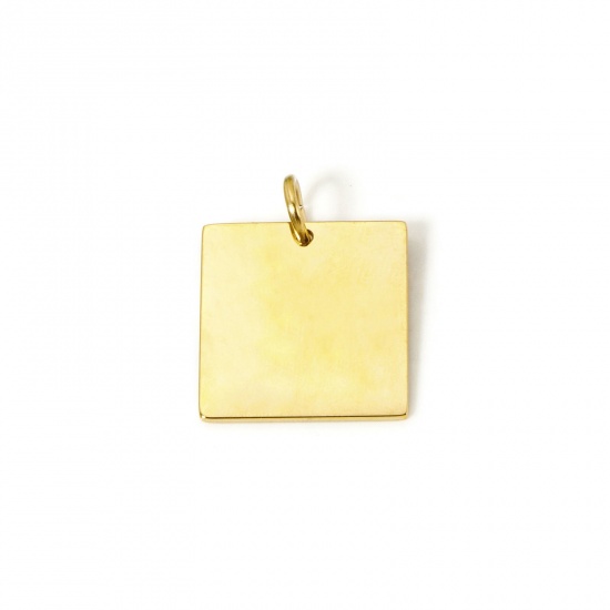 Picture of 1 Piece Eco-friendly PVD Vacuum Plating 304 Stainless Steel Blank Stamping Tags Charms Square 14K Real Gold Plated 25mm x 20mm