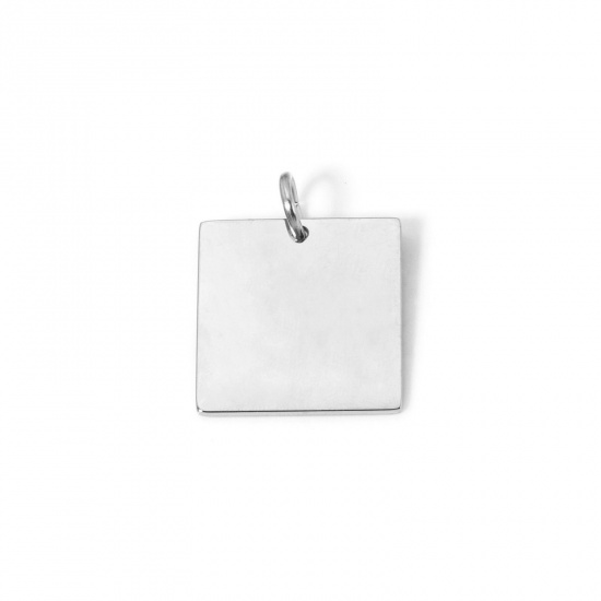 Picture of 1 Piece Eco-friendly 304 Stainless Steel Blank Stamping Tags Charms Square Silver Tone 25mm x 20mm
