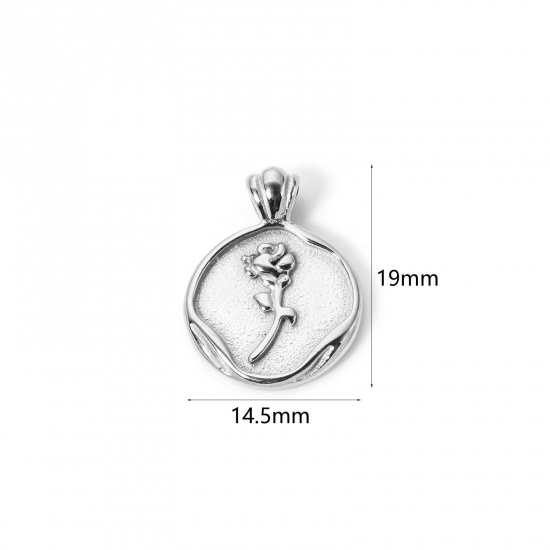 Immagine di 1 Pz Placcatura Sottovuoto PVD Ecologica 304 Acciaio Inossidabile San Valentino Ciondoli Tondo Tono Argento Rosa 19mm x 14.5mm