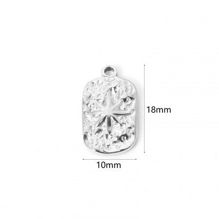 Immagine di 1 Pz Placcatura Sottovuoto PVD Ecologica 304 Acciaio Inossidabile Galassia Ciondoli Rettangolo Tono Argento Stella 18mm x 10mm