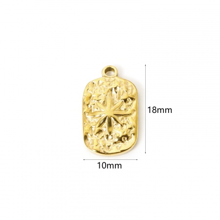 Immagine di 1 Pz Placcatura Sottovuoto PVD Ecologica Impermeabile Anti-Ossidante Ipoallergenico 304 Acciaio Inossidabile Galassia Ciondoli Rettangolo 14K Vero Oro Placcato Stella 18mm x 10mm