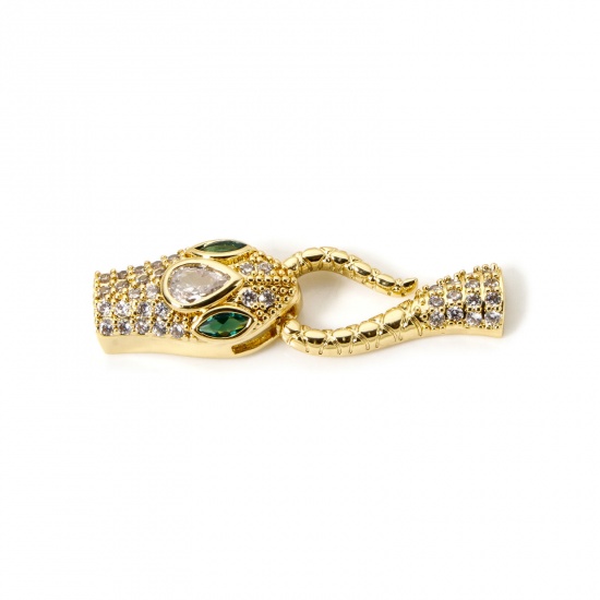 Изображение 1 Комплект Экологичный Латунь Застежка крючок Змея 18K настоящее золото с покрытием Прозрачный Искусственный Циркон 38мм x 11мм
