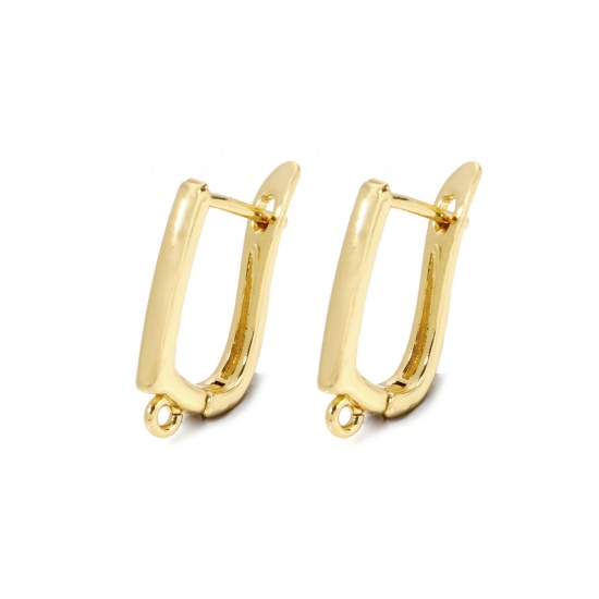 Picture of 1 Pair Brass Earrings 18K Gold Plated U Shaped With Loop 21mm x 11mm, Post/ Wire Size: (18 gauge)