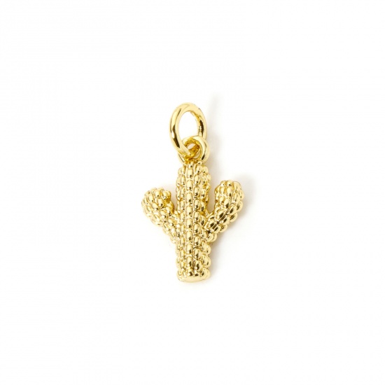 Imagen de 2 Unidades Respetuoso del Medio Ambiente Latón Vaquero del Oeste Colgantes 18K Oro Real Chapado Cactus 17mm x 9mm