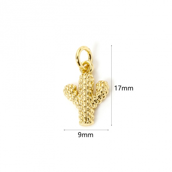 Imagen de 2 Unidades Respetuoso del Medio Ambiente Latón Vaquero del Oeste Colgantes 18K Oro Real Chapado Cactus 17mm x 9mm