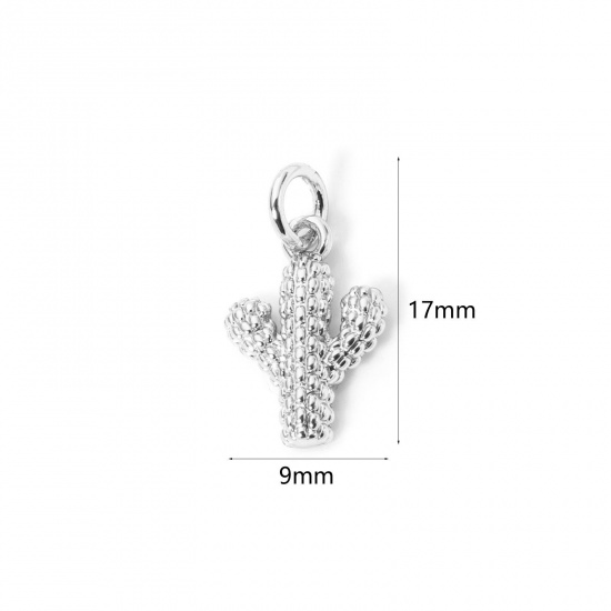 Imagen de 2 Unidades Respetuoso del Medio Ambiente Latón Vaquero del Oeste Colgantes Platino Real Chapado Cactus 17mm x 9mm