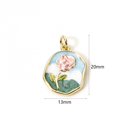 Immagine di 1 Pz Ecologico Ottone Ciondoli 18K Vero Oro Placcato Multicolore Smalto Irregolare Rosa 20mm x 13mm