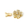 Picture of 1 Piece Brass Push In Snap Lock Clasps Flower 18K Gold Plated Clear Cubic Zirconia 19mm x 14.5mm