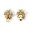 Picture of 1 Piece Brass Push In Snap Lock Clasps Flower 18K Gold Plated Clear Cubic Zirconia 19mm x 14.5mm