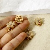 Picture of 1 Piece Brass Push In Snap Lock Clasps Flower 18K Gold Plated Clear Cubic Zirconia 19mm x 14.5mm