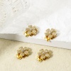 Picture of 1 Piece Brass Push In Snap Lock Clasps Flower 18K Gold Plated Clear Cubic Zirconia 19mm x 14.5mm