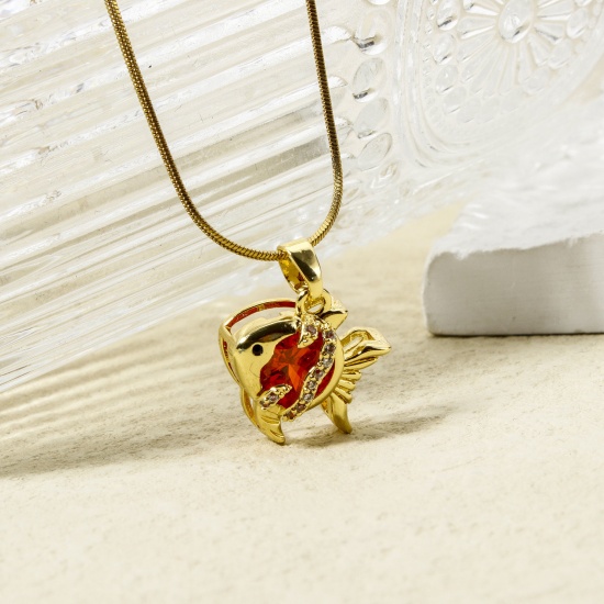 Immagine di 2 Pz Ecologico Ottone Gioielli Oceanici Ciondoli Pendenti 18K Vero Oro Placcato Pesce Rosso Cubic Zirconiae 20mm x 15mm