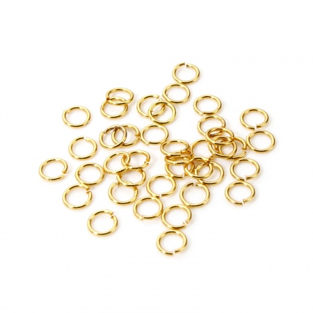 Picture of 100 PCs 5mm Dia., 0.7mm(21 gauge) Eco-friendly Brass Open Jump Rings Findings For Jewelry Making Wholesale 18K Real Gold Plated Round