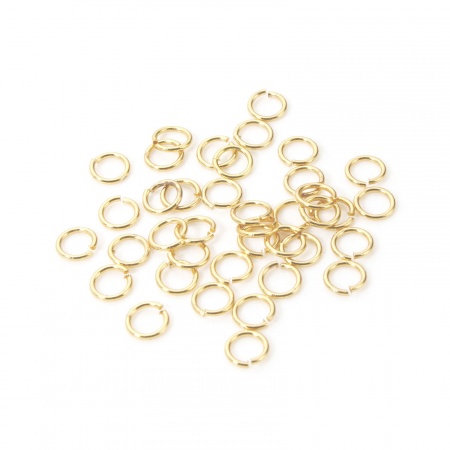 Picture of 100 PCs 5mm Dia., 0.7mm(21 gauge) Eco-friendly Brass Open Jump Rings Findings For Jewelry Making Wholesale 14K Real Gold Plated Round