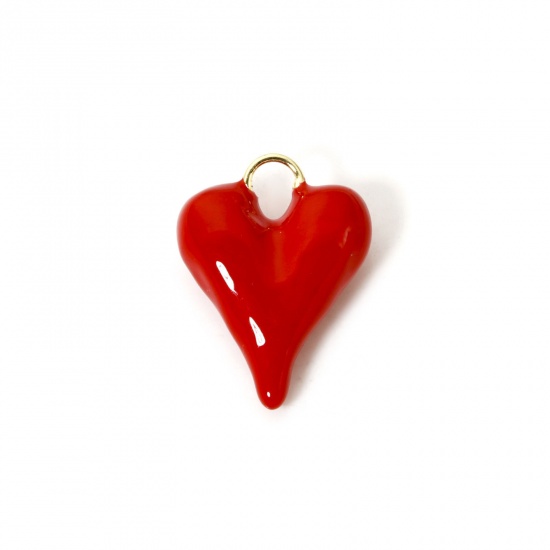 Picture of 1 Piece Brass 3D Charms 18K Gold Plated Red Heart Enamel 28mm x 21mm