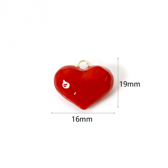 Picture of 1 Piece Brass 3D Charms 18K Gold Plated Red Heart Enamel 19mm x 16mm