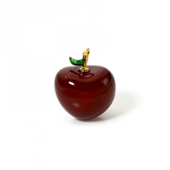 Изображение 1 Piece Brass 3D Charms 18K Gold Plated Dark Red Cherry Fruit Enamel 24mm x 20mm