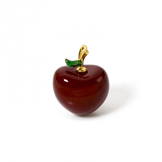 Изображение 1 Piece Brass 3D Charms 18K Gold Plated Dark Red Cherry Fruit Enamel 22mm x 17mm