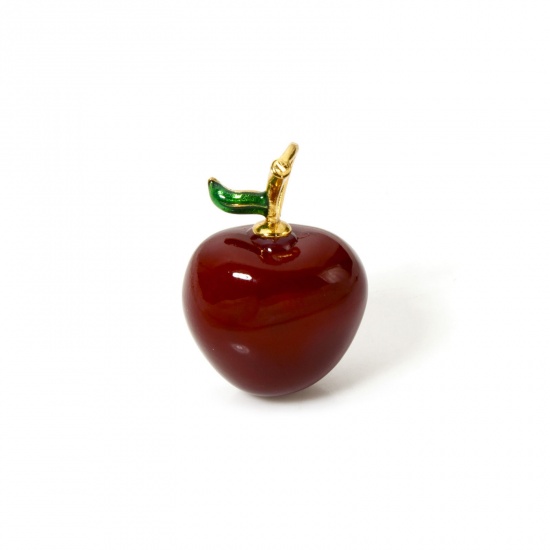 Изображение 1 Piece Brass 3D Charms 18K Gold Plated Dark Red Cherry Fruit Enamel 21mm x 15mm