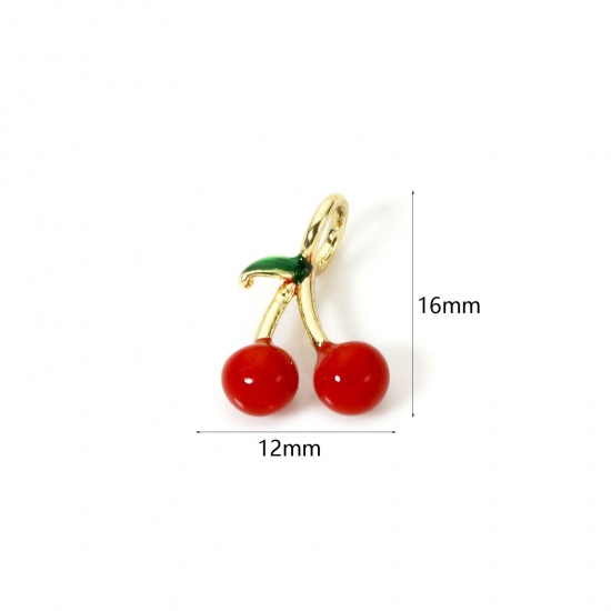 Изображение 1 Piece Brass 3D Charms 18K Gold Plated Cherry Fruit Enamel 16mm x 12mm