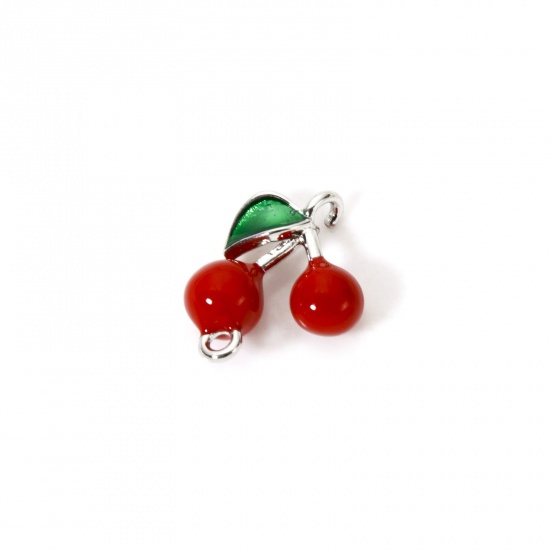 Изображение 1 Piece Brass 3D Connectors Charms Pendants Platinum Plated Red Cherry Fruit Enamel 13mm x 13mm