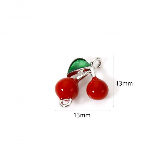 Изображение 1 Piece Brass 3D Connectors Charms Pendants Platinum Plated Red Cherry Fruit Enamel 13mm x 13mm