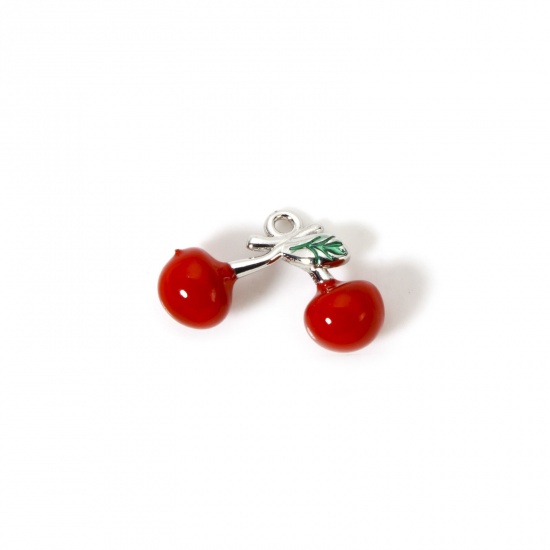 Изображение 1 Piece Brass 3D Charms Platinum Plated Red Cherry Fruit Enamel 15mm x 12mm