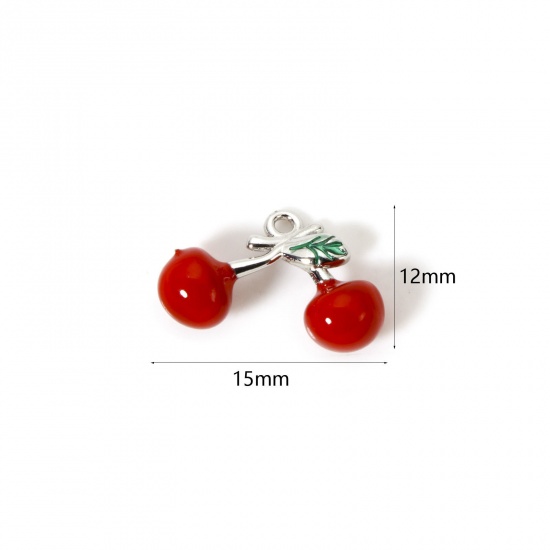 Изображение 1 Piece Brass 3D Charms Platinum Plated Red Cherry Fruit Enamel 15mm x 12mm