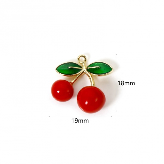 Изображение 1 Piece Brass 3D Charms 18K Gold Plated Red Cherry Fruit Enamel 19mm x 18mm