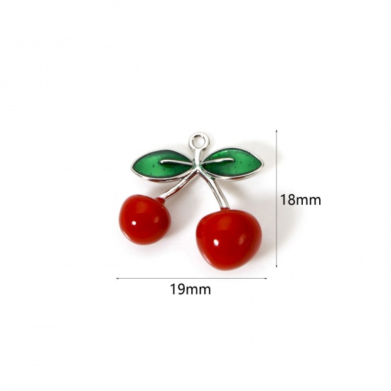 Изображение 1 Piece Brass 3D Charms Platinum Plated Red Cherry Fruit Enamel 19mm x 18mm