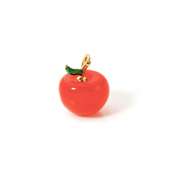 Изображение 1 Piece Brass 3D Charms 18K Gold Plated Orange-red Cherry Fruit Enamel 17mm x 14mm