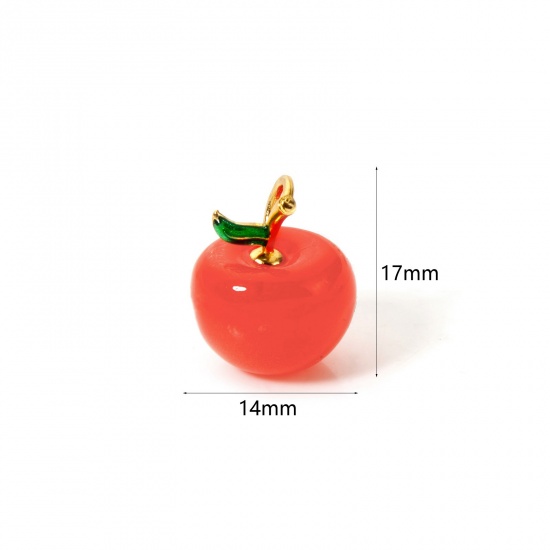 Изображение 1 Piece Brass 3D Charms 18K Gold Plated Orange-red Cherry Fruit Enamel 17mm x 14mm