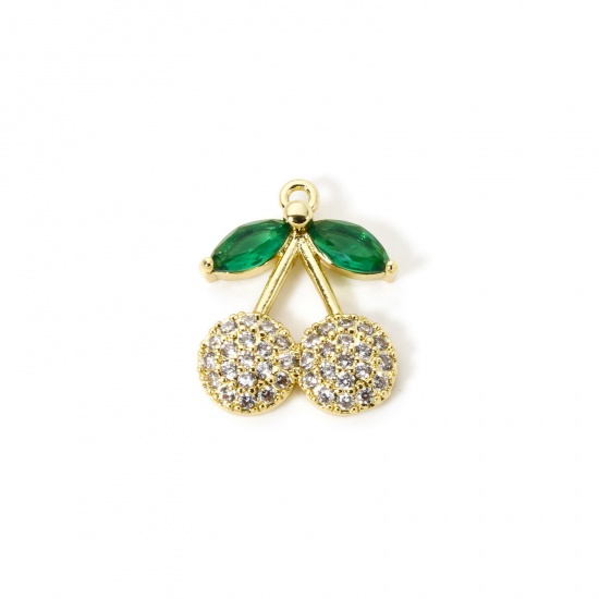 Изображение 1 Piece Brass Charms 18K Gold Plated Cherry Fruit Cubic Zirconia 21mm x 17mm