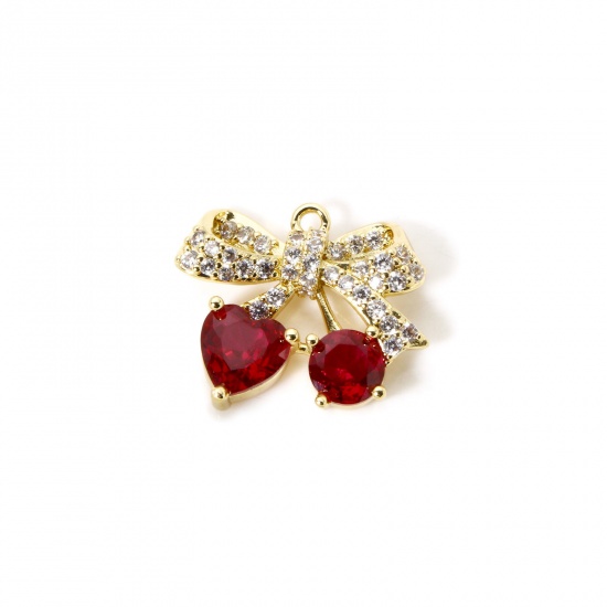 Изображение 1 Piece Brass Charms 18K Gold Plated Cherry Fruit Cubic Zirconia 21mm x 17mm