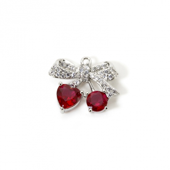 Изображение 1 Piece Brass Charms Platinum Plated Cherry Fruit Cubic Zirconia 21mm x 17mm