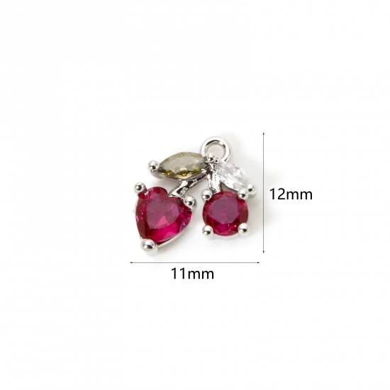 Изображение 1 Piece Brass Charms Platinum Plated Cherry Fruit Cubic Zirconia 12mm x 11mm