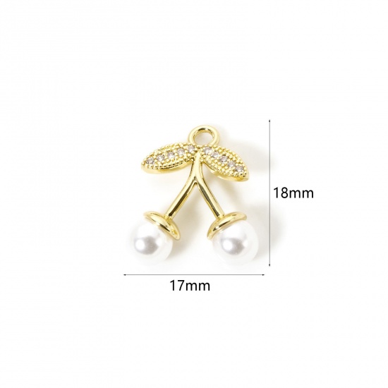 Изображение 1 Piece Brass Charms 18K Gold Plated Cherry Fruit Cubic Zirconia 18mm x 17mm