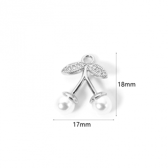 Изображение 1 Piece Brass Charms Platinum Plated Cherry Fruit Cubic Zirconia 18mm x 17mm