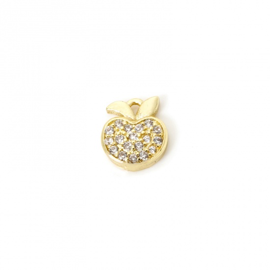 Изображение 1 Piece Brass Charms 18K Gold Plated Apple Fruit Cubic Zirconia 9mm x 8mm