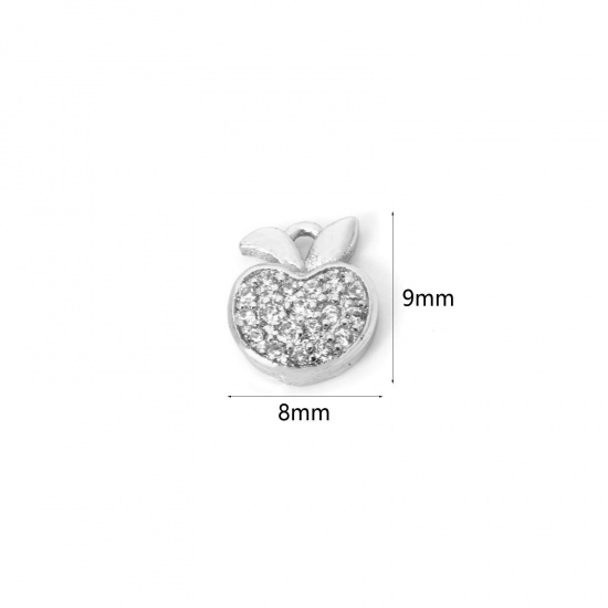 Изображение 1 Piece Brass Charms Platinum Plated Pineapple/ Ananas Fruit Cubic Zirconia 9mm x 8mm