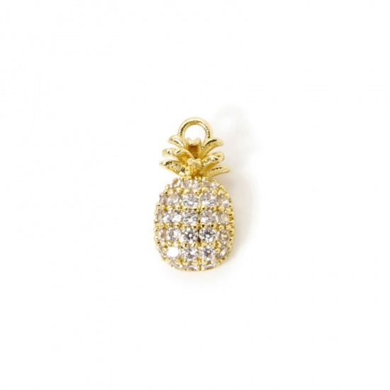 Изображение 1 Piece Brass Charms 18K Gold Plated Fruit Cubic Zirconia 15mm x 8mm