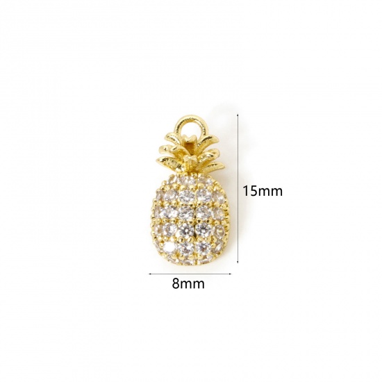 Изображение 1 Piece Brass Charms 18K Gold Plated Fruit Cubic Zirconia 15mm x 8mm