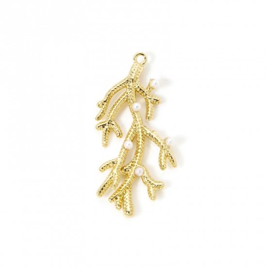 Изображение 1 Piece Brass Charms 18K Gold Plated Coral Cubic Zirconia 3.5cm x 1.7cm